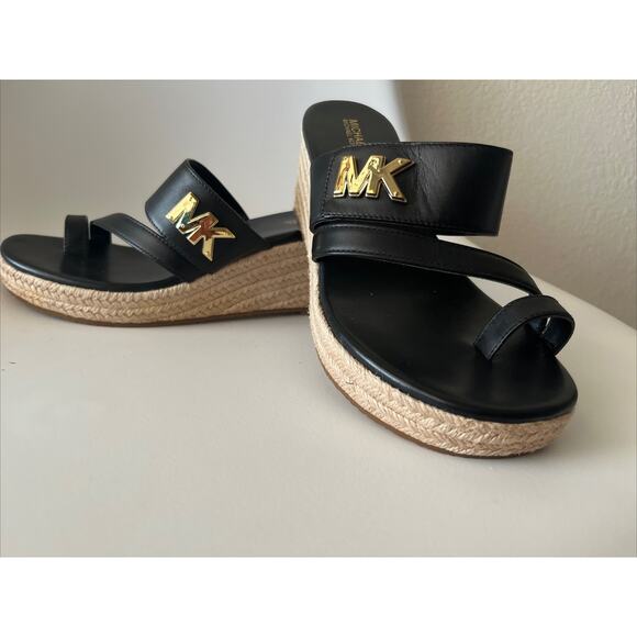 Michael Kors Sidney Espadrille Wedge Sandals Women’s US 7 Black -Worn 1x In Home - Picture 2 of 14